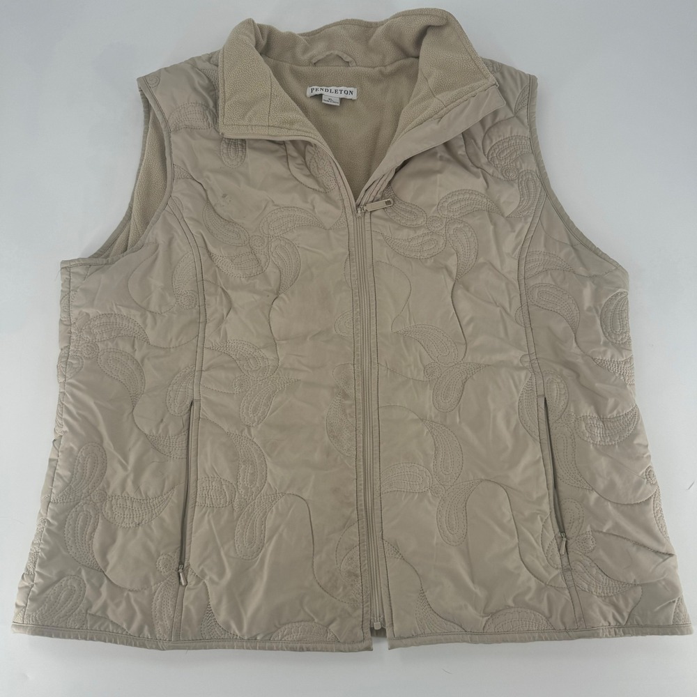 Pendleton Womens XL Tan Quilted Paisley Fleece Lined Full Zip Puffer Vest Jacket